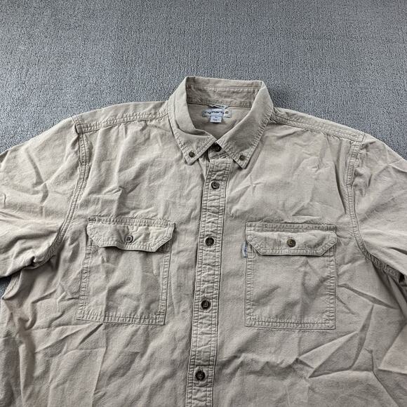 Carhartt Shirt Adult Extra Large Tan Brown Button Up Short Sleeve Workwear Men's - Picture 8 of 16